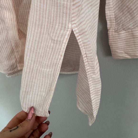 Lafayette 148 New York Pink White Striped Linen Button Down Tunic - Medium - Picture 4 of 6